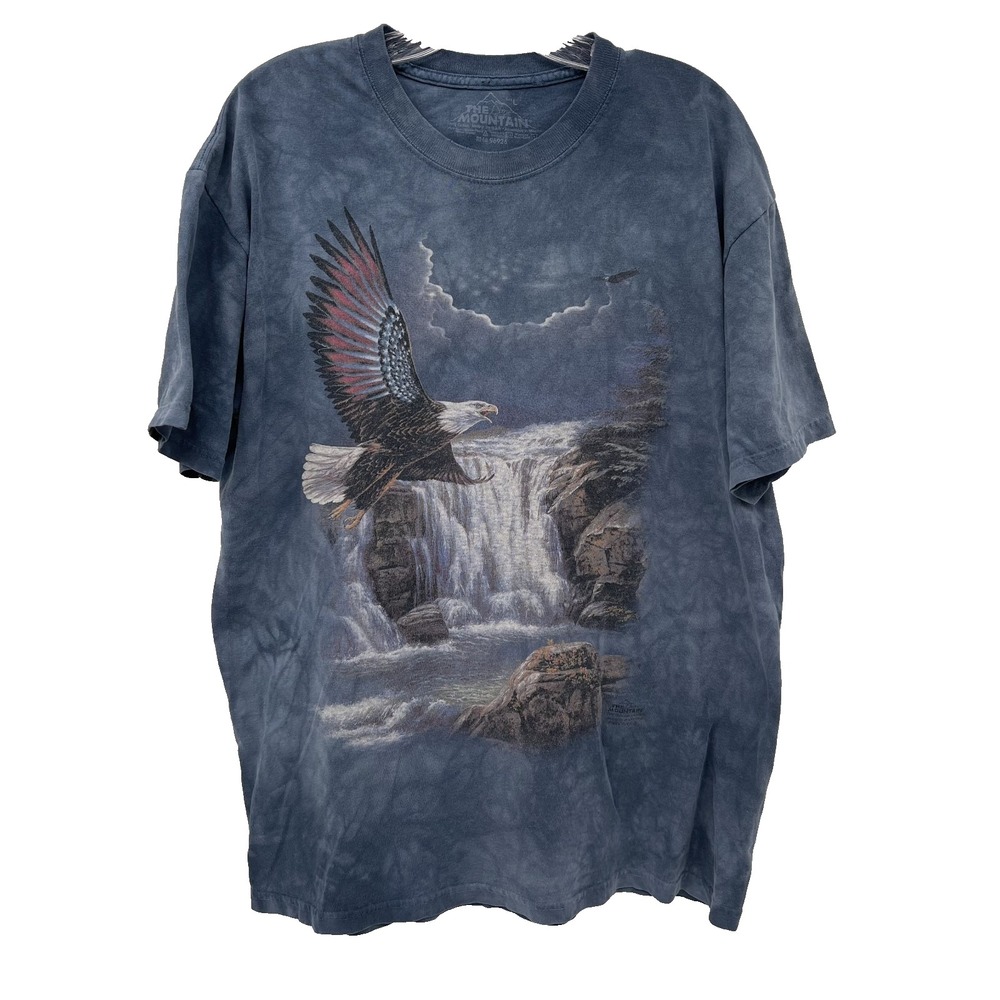 THE MOUNTAIN Adult Sz L Vintage 2006 Blue Tie-Dye Waterfall Flag Eagle T-Shirt